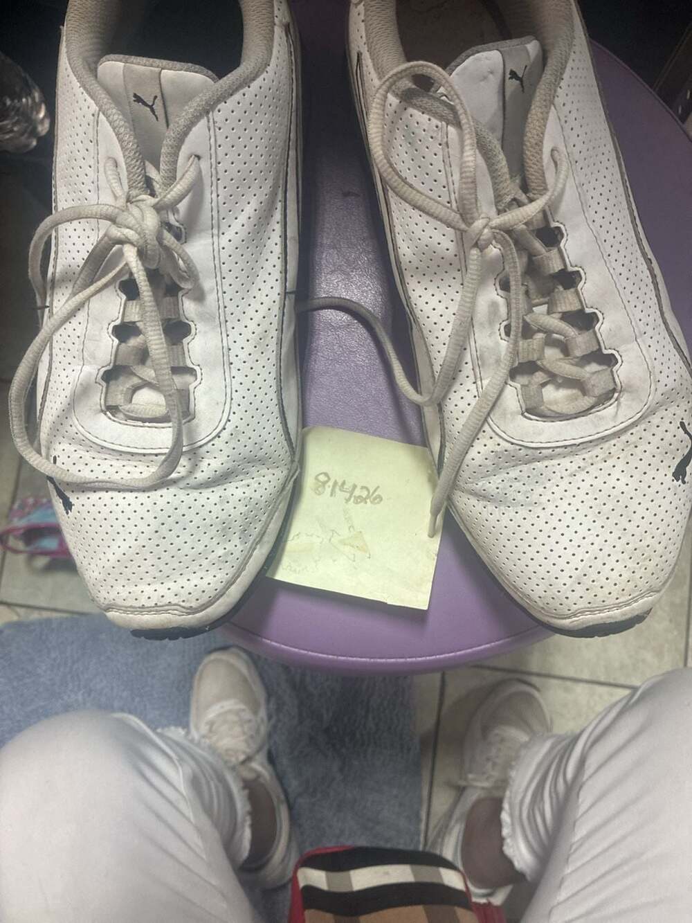 Puma White Leather Athletic Shoes